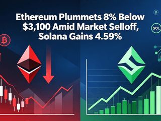 Ethereum Plummets 8% Below $3,100 Amid Market Selloff, Solana Gains 4.59%