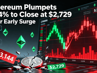 Ethereum Plummets 10.4% to Close at $2,729 After Early Surge to $3,144