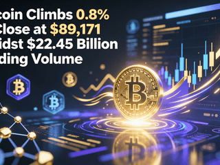 Bitcoin Climbs 0.8% to Close at $89,171 Amidst $22.45 Billion Trading Volume