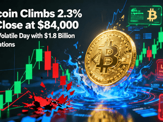 Bitcoin Climbs 2.3% to Close at $84,000 After Volatile Day with $1.8 Billion Liquidations