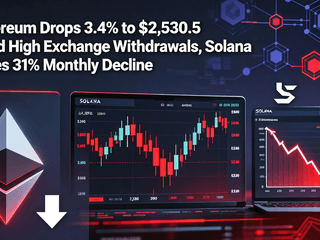 Ethereum Drops 3.4% to $2,530.5 Amid High Exchange Withdrawals, Solana Faces 31% Monthly Decline
