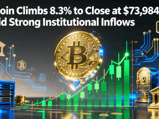 Bitcoin Climbs 8.3% to Close at $73,984.59 Amid Strong Institutional Inflows