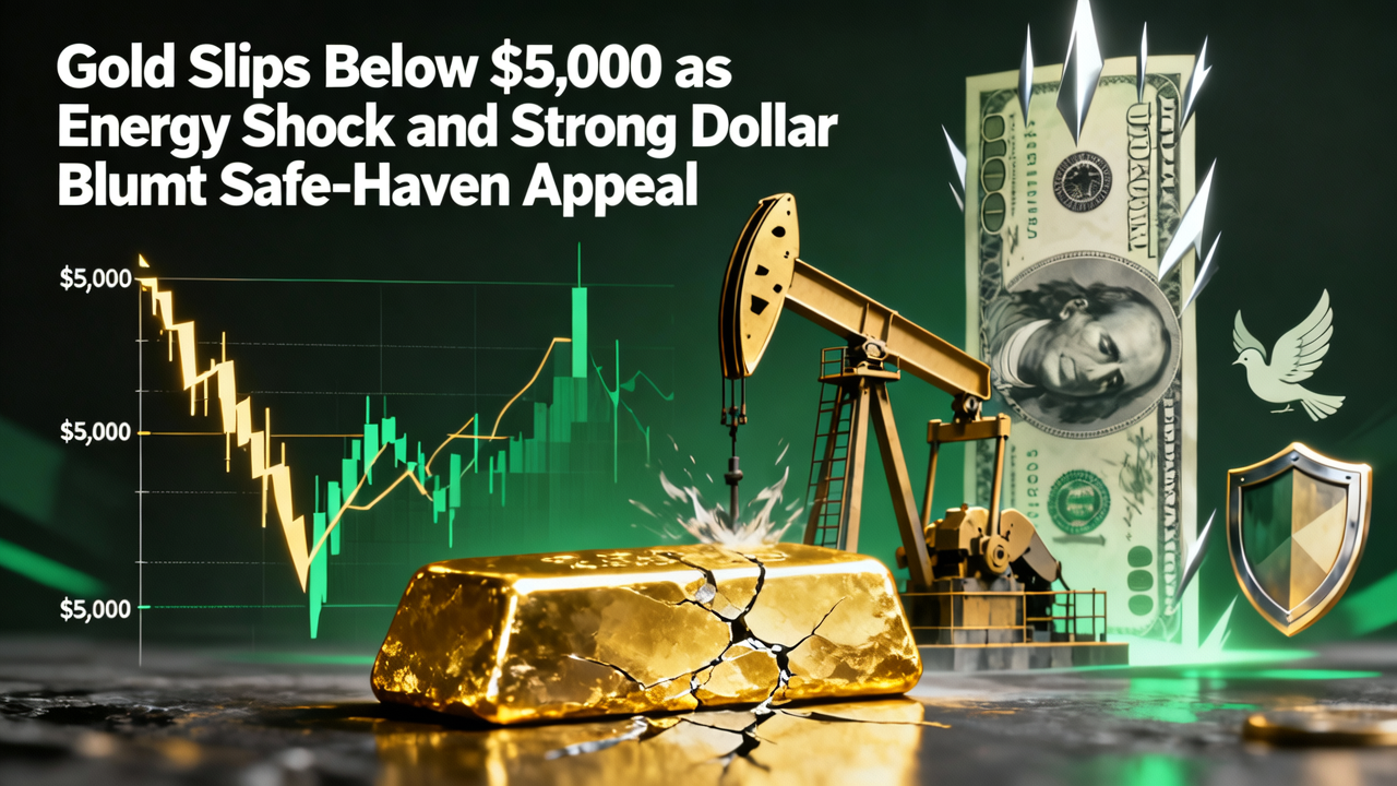 Gold Slips Below $5,000 as Energy Shock and Strong Dollar Blunt Safe-Haven Appeal