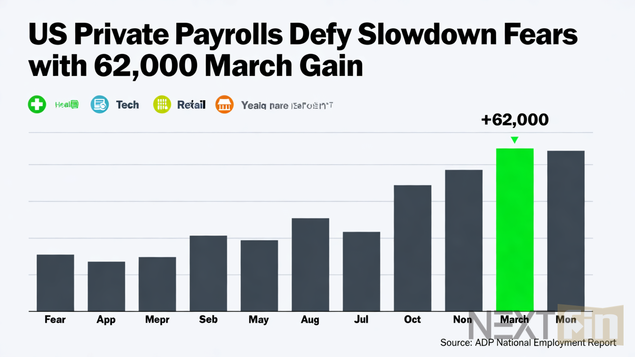 US Private Payrolls Defy Slowdown Fears with 62,000 March Gain
