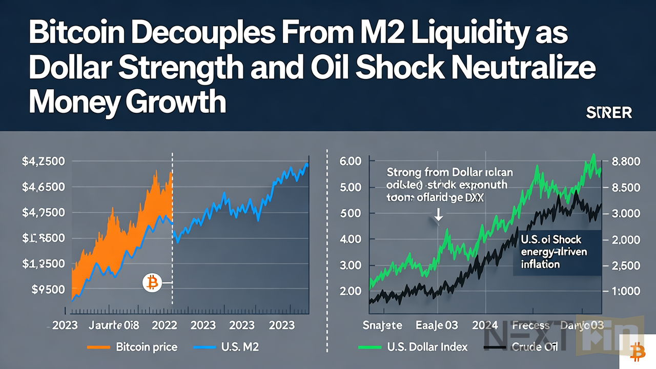 Bitcoin Decouples From M2 Liquidity as Dollar Strength and Oil Shock Neutralize Money Growth