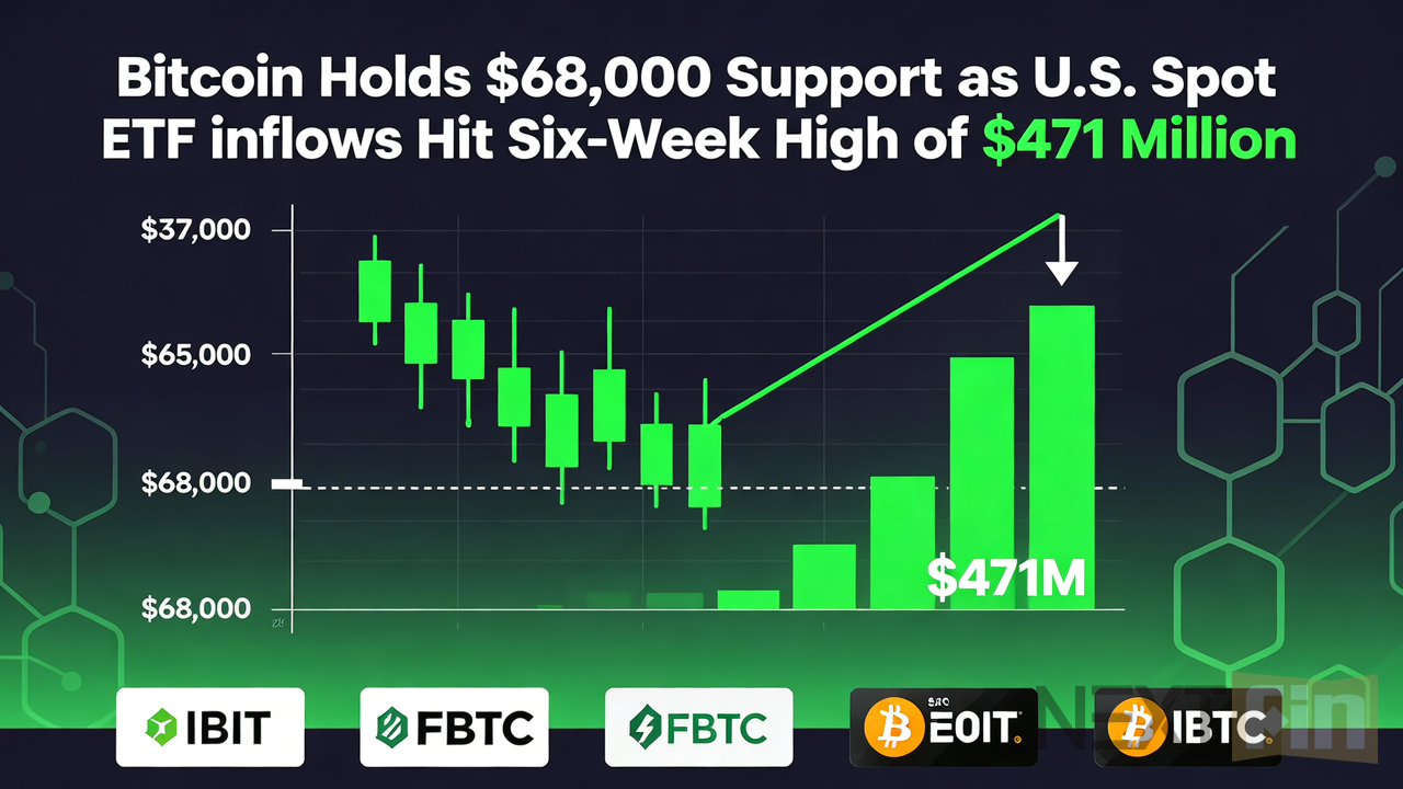 Bitcoin Holds $68,000 Support as U.S. Spot ETF Inflows Hit Six-Week High of $471 Million