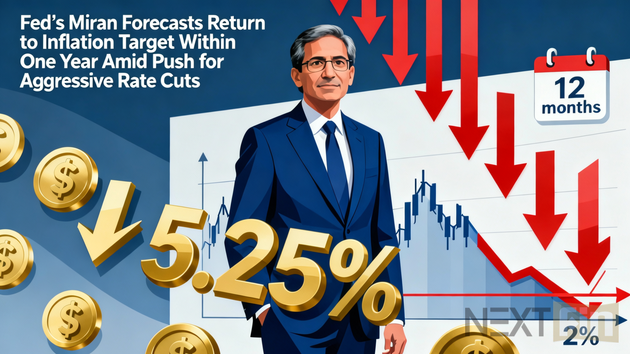 Fed’s Miran Forecasts Return to Inflation Target Within One Year Amid Push for Aggressive Rate Cuts