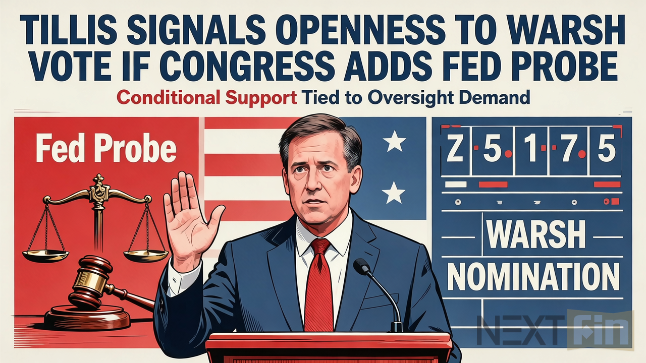 Tillis Signals Openness to Warsh Vote If Congress Adds Fed Probe