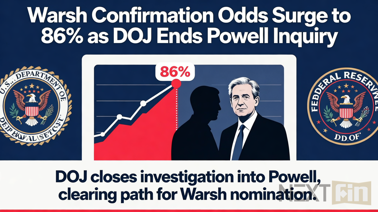 Warsh Confirmation Odds Surge to 86% as DOJ Ends Powell Inquiry