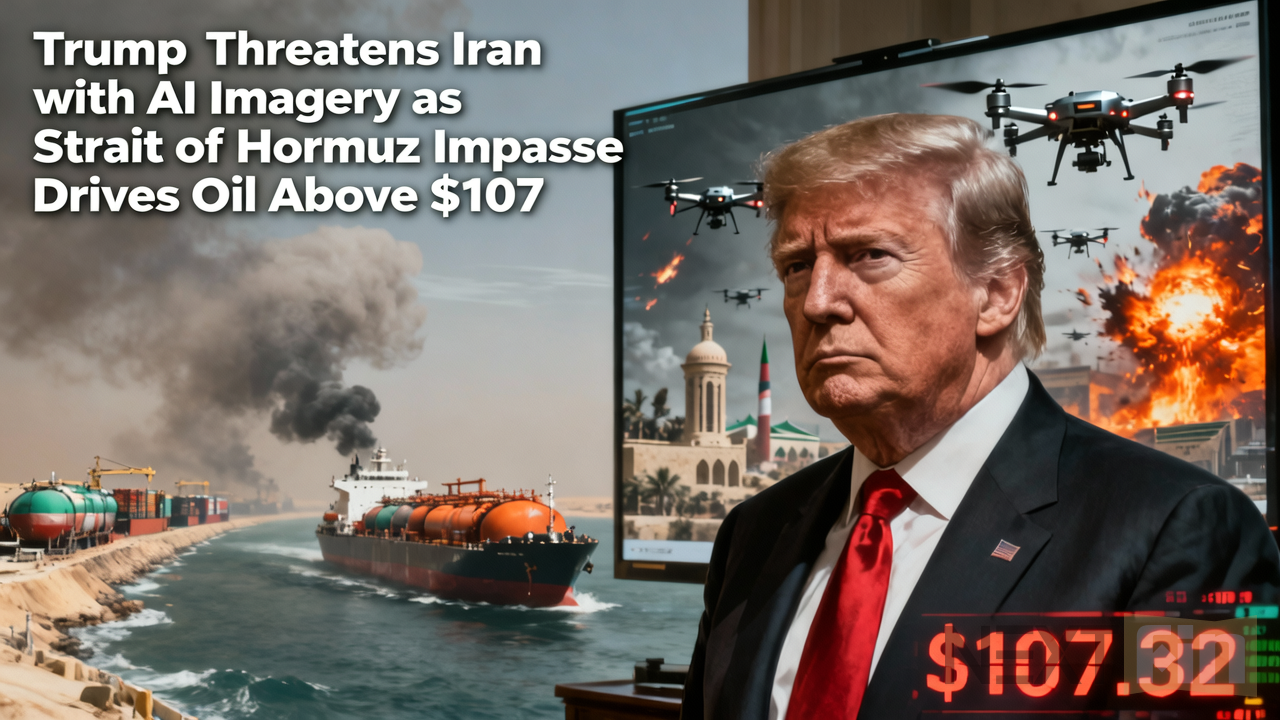 Trump Threatens Iran with AI Imagery as Strait of Hormuz Impasse Drives Oil Above $107