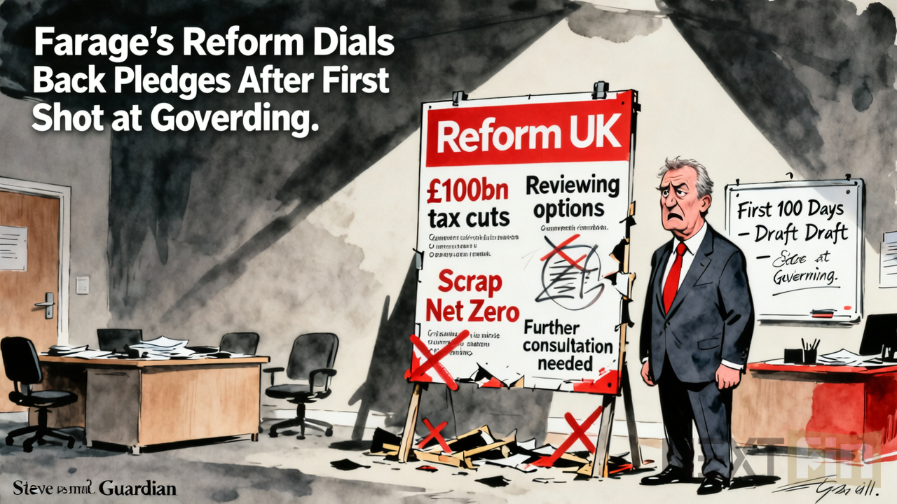 Farage’s Reform Dials Back Pledges After First Shot at Governing