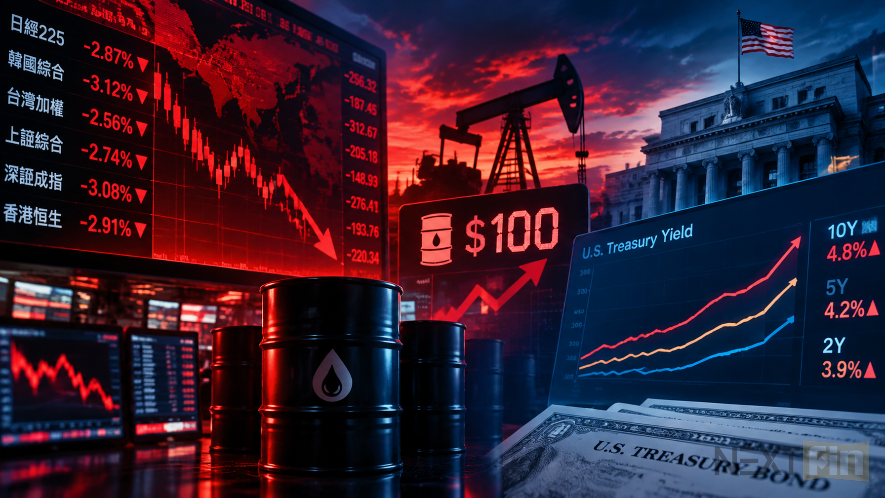 Asian Equities Slide as Wall Street Pullback, $100 Oil, and Rate-Hike Odds Converge