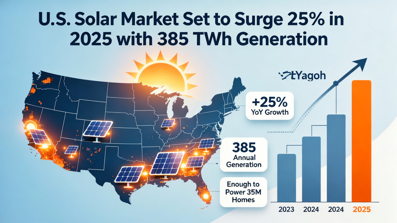 U.S. Solar Market Set to Surge 25% in 2025 with 385 TWh Generation