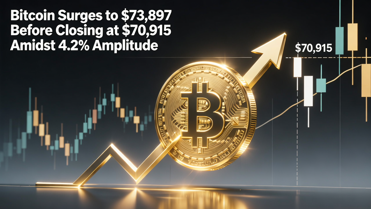 Bitcoin Surges to $73,897 Before Closing at $70,915 Amidst 4.2% Amplitude