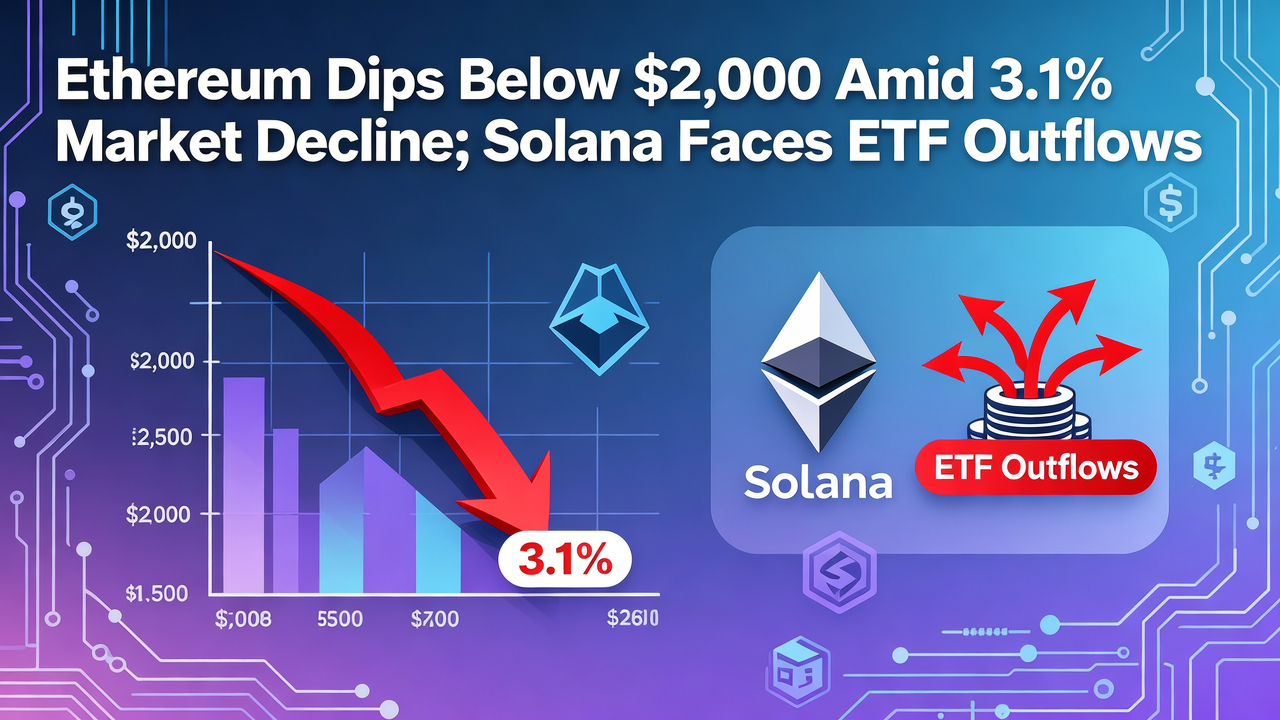 Ethereum Dips Below $2,000 Amid 3.1% Market Decline; Solana Faces ETF Outflows