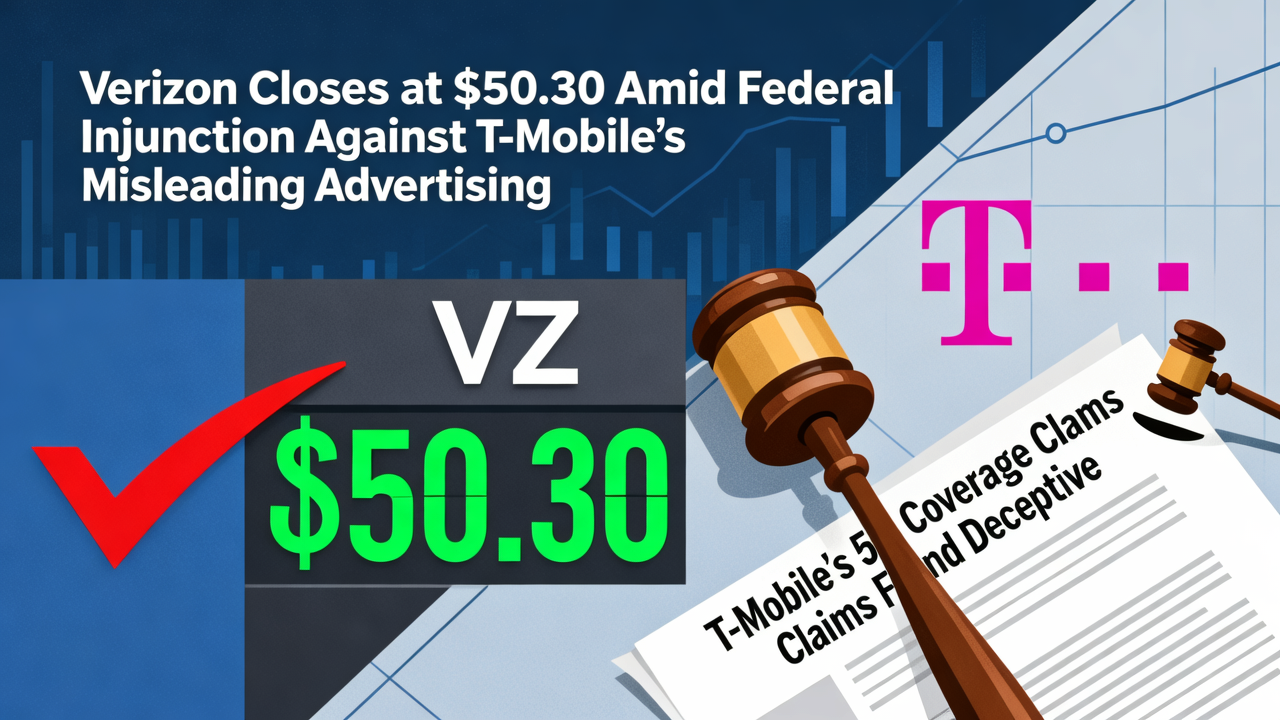 Verizon Closes at $50.30 Amid Federal Injunction Against T-Mobile's Misleading Ads