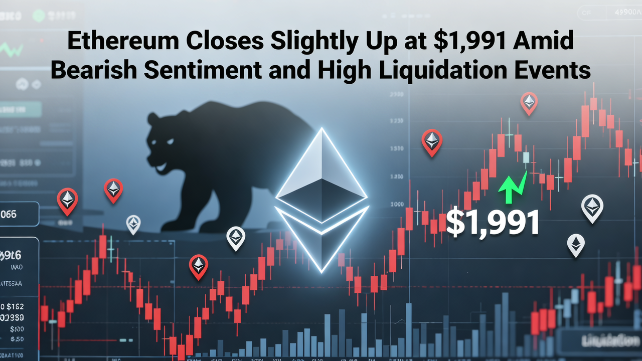 Ethereum Closes Slightly Up at $1,991 Amid Bearish Sentiment and High Liquidation Events