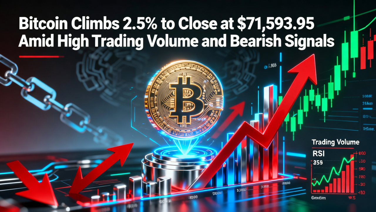 Bitcoin Climbs 2.5% to Close at $71,593.95 Amid High Trading Volume and Bearish Signals