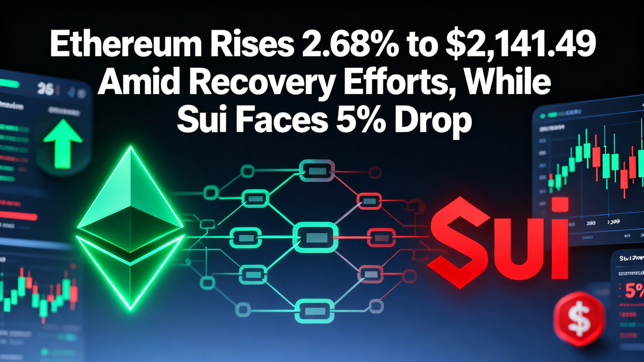 Ethereum Rises 2.68% to $2,141.49 Amid Recovery Efforts, While Sui Faces 5% Drop