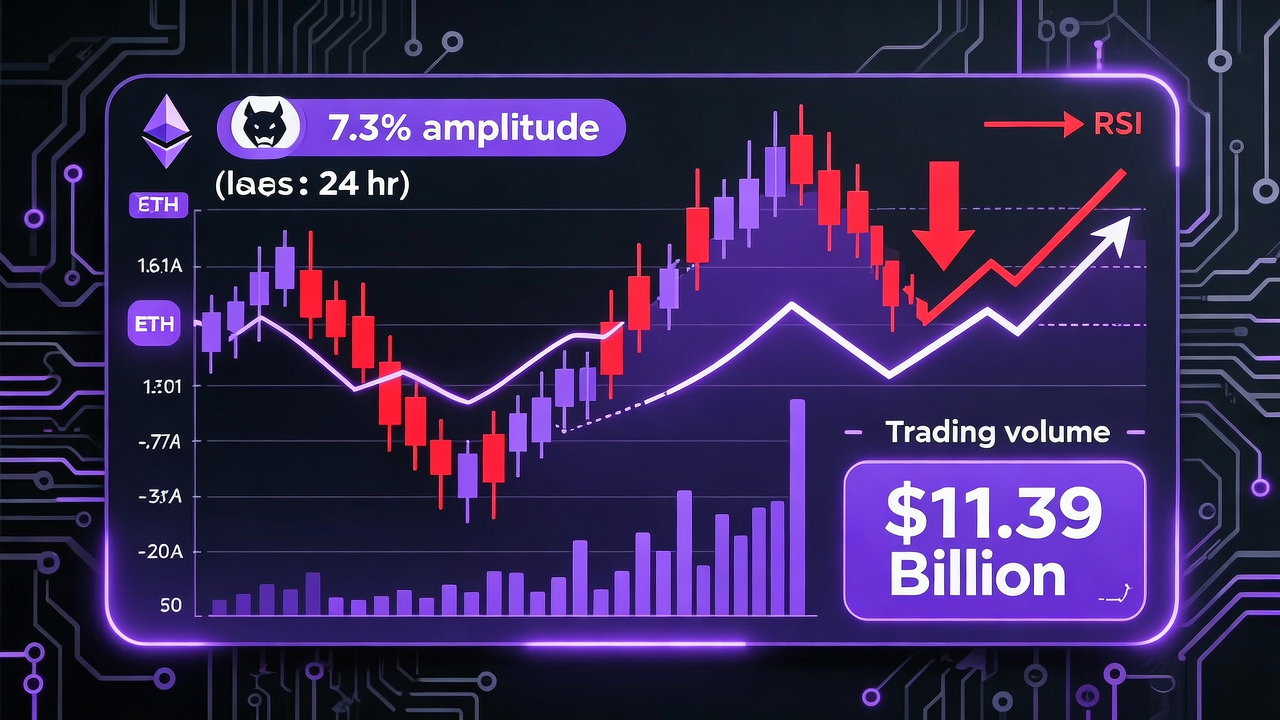 Ethereum Faces 7.3% Amplitude with Bearish Sentiment as Trading Volume Hits $11.39 Billion