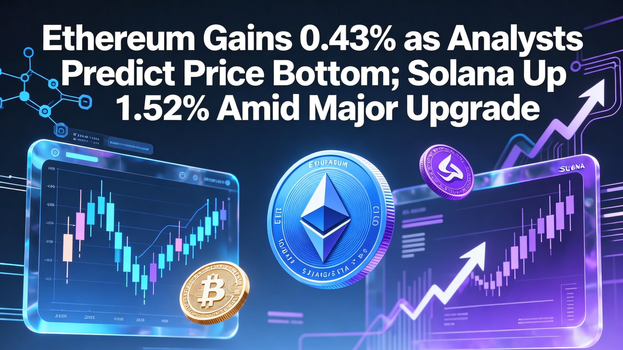 Ethereum Gains 0.43% as Analysts Predict Price Bottom; Solana Up 1.52% Amid Major Upgrade