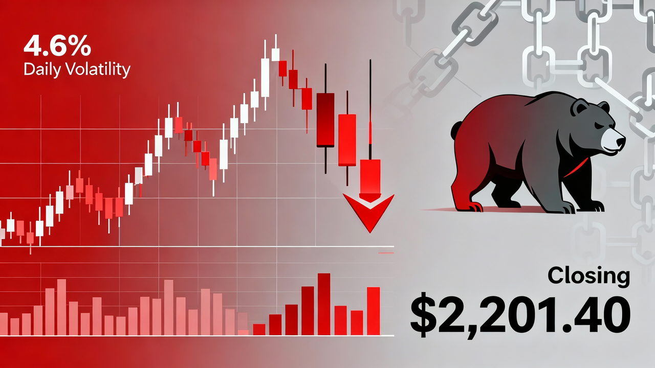 Ethereum Faces 4.6% Daily Volatility with Closing Price at $2,201.40 Amid Bearish Sentiment