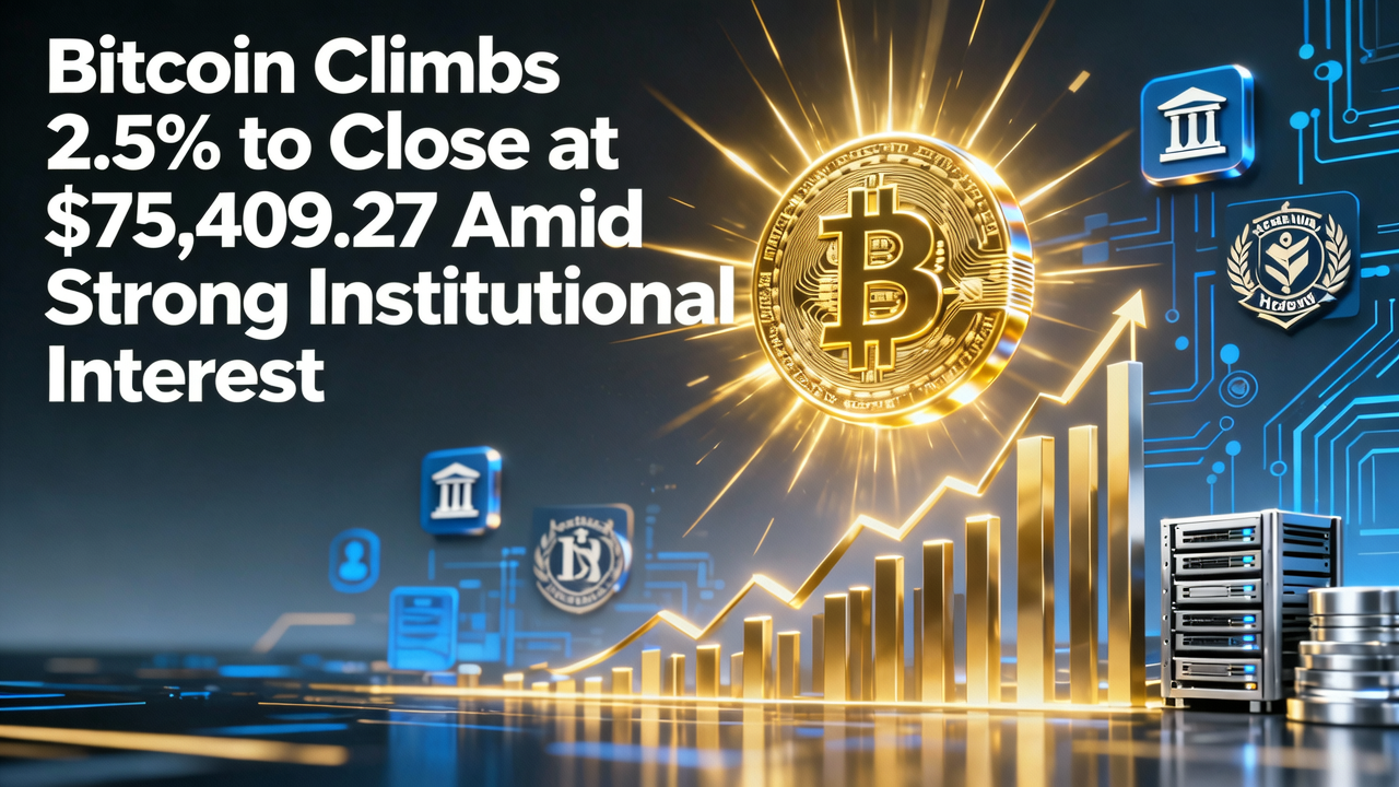 Bitcoin Climbs 2.5% to Close at $75,409.27 Amid Strong Institutional Interest