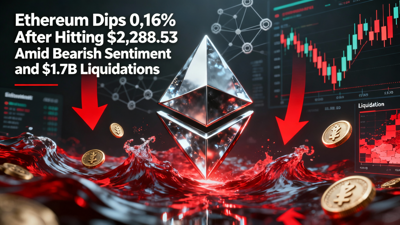 Ethereum Dips 0.16% After Hitting $2,288.53 Amid Bearish Sentiment and $1.7B Liquidations
