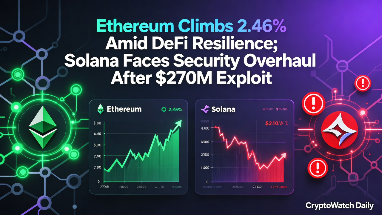 Ethereum Climbs 2.46% Amid DeFi Resilience; Solana Faces Security Overhaul After $270M Exploit