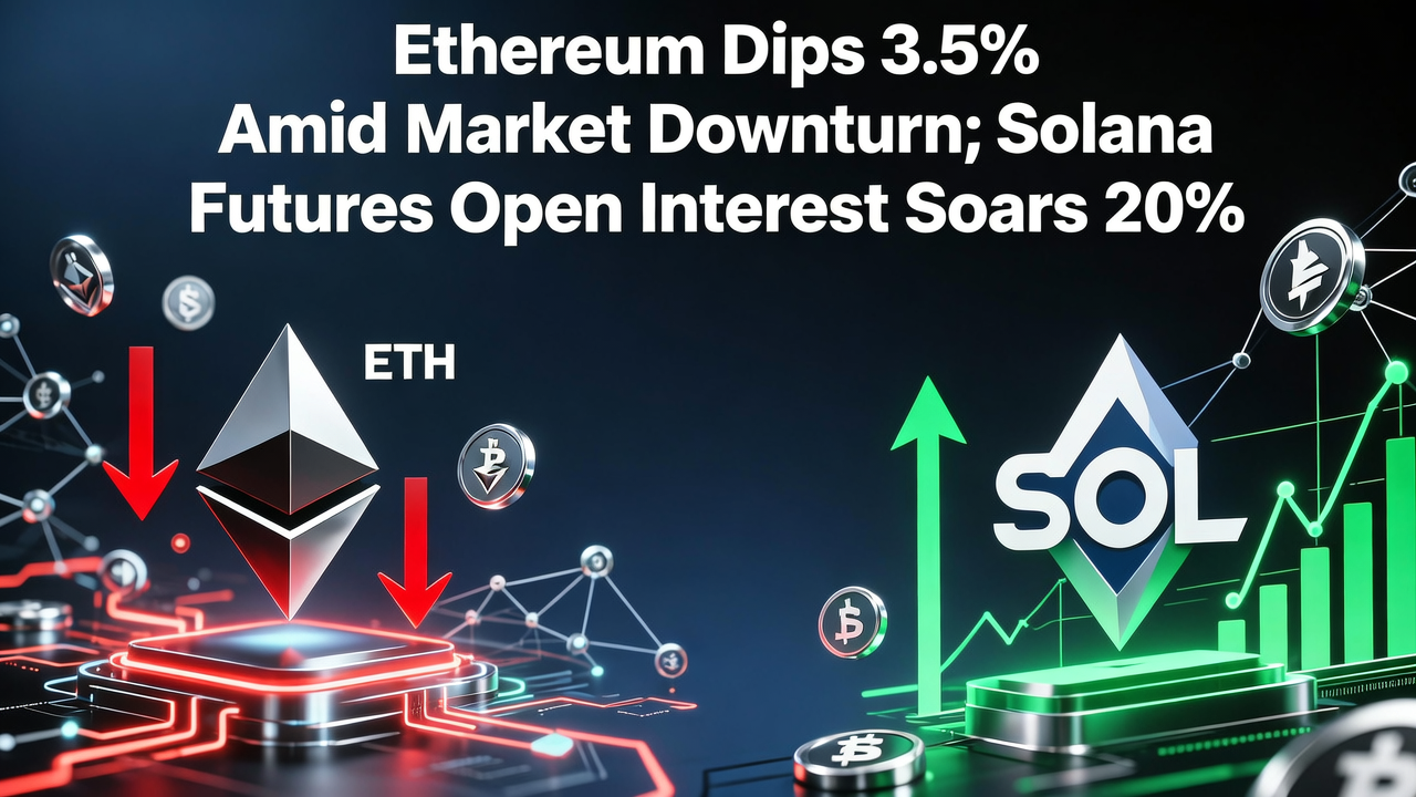 Ethereum Dips 3.5% Amid Market Downturn; Solana Futures Open Interest Soars 20%