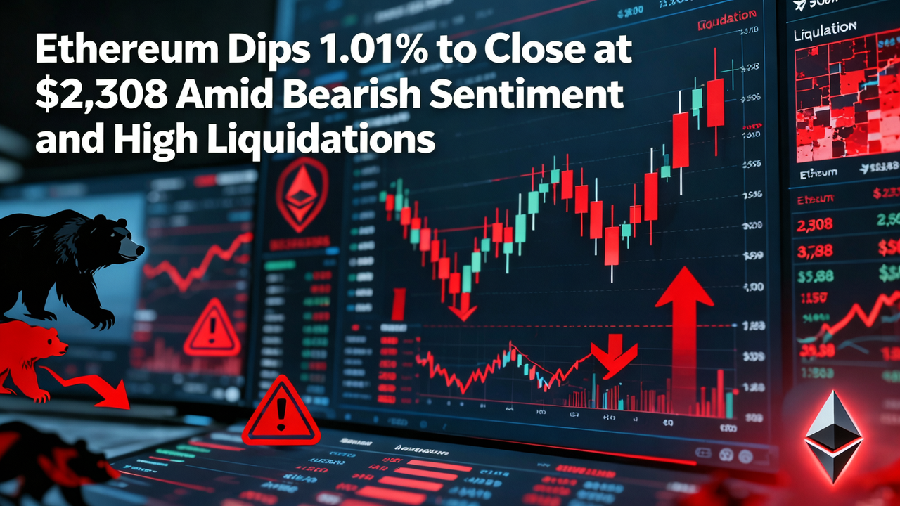 Ethereum Dips 1.01% to Close at $2,308 Amid Bearish Sentiment and High Liquidations