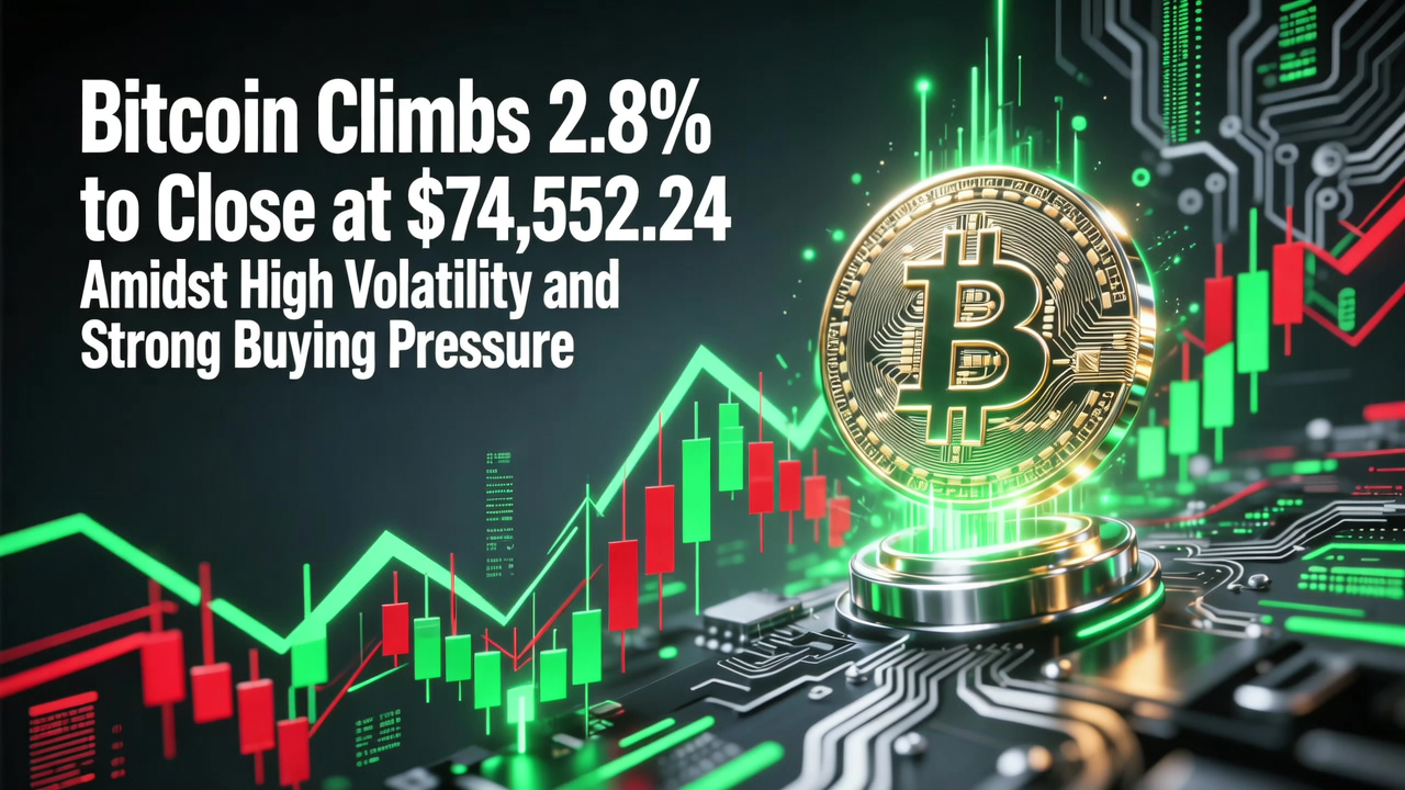 Bitcoin Climbs 2.8% to Close at $74,552.24 Amidst High Volatility and Strong Buying Pressure