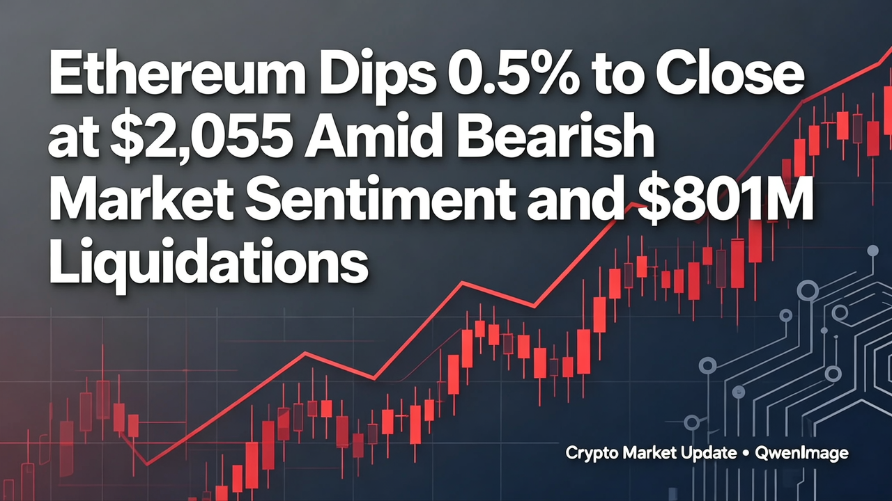 Ethereum Dips 0.5% to Close at $2,055 Amid Bearish Market Sentiment and $801M Liquidations