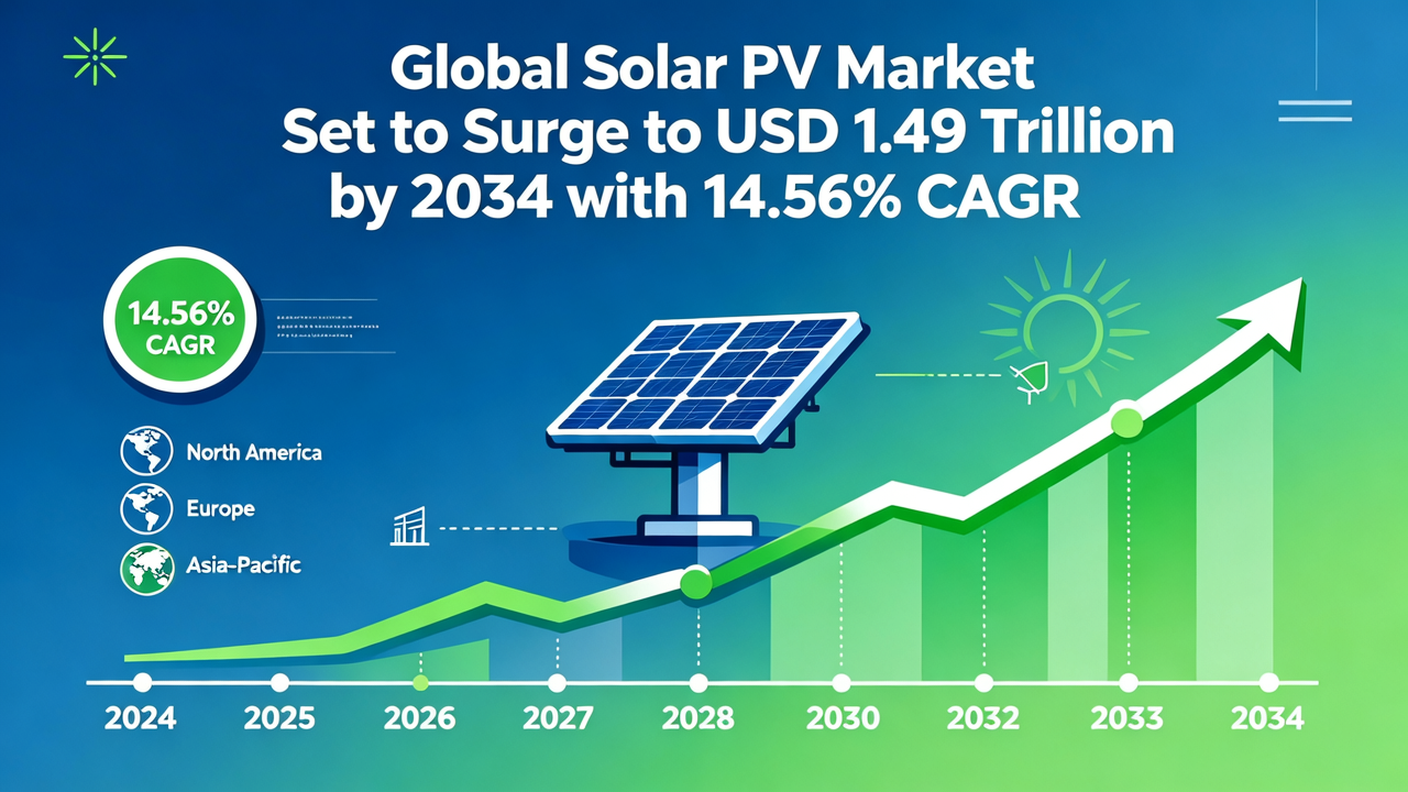 Global Solar PV Market Set to Surge to USD 1.49 Trillion by 2034 with 14.56% CAGR