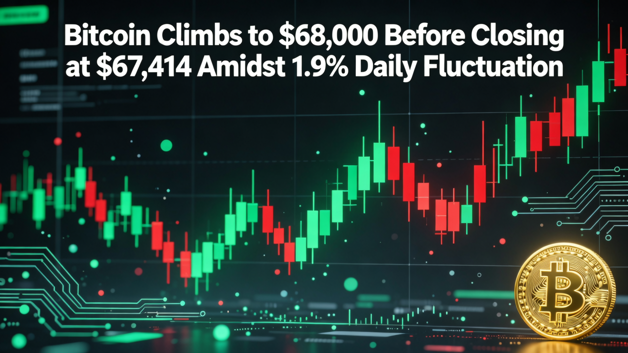 Bitcoin Climbs to $68,000 Before Closing at $67,414 Amidst 1.9% Daily Fluctuation