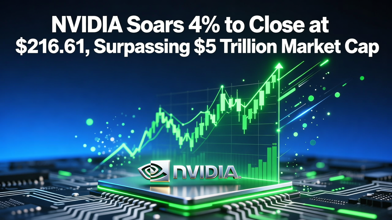 NVIDIA Soars 4% to Close at $216.61, Surpassing $5 Trillion Market Cap