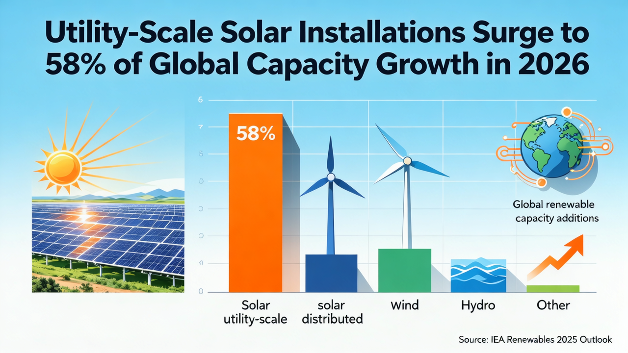 Utility-Scale Solar Installations Surge to 58% of Global Capacity Growth in 2026