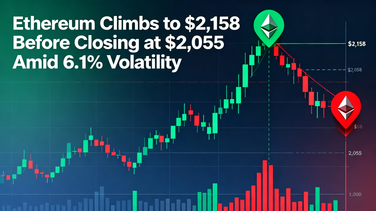 Ethereum Climbs to $2,158 Before Closing at $2,055 Amid 6.1% Volatility