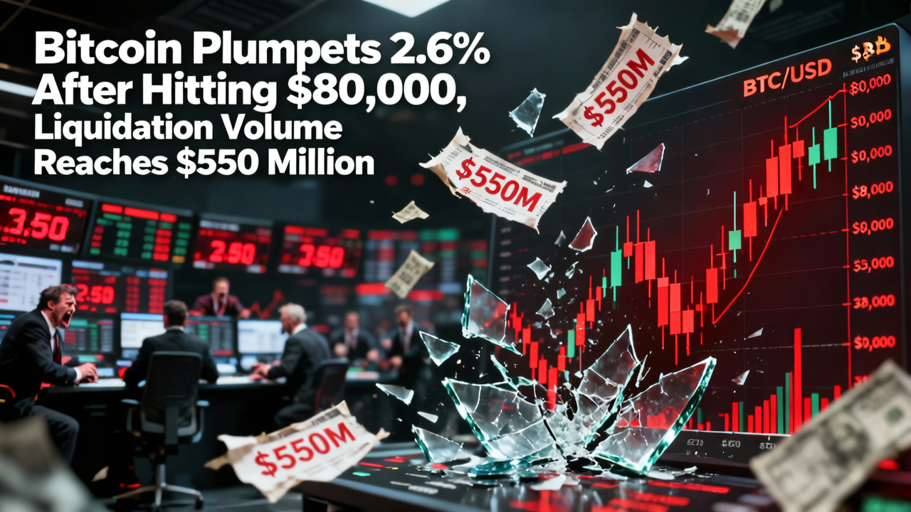 Bitcoin Plummets 2.6% After Hitting $80,000, Liquidation Volume Reaches $550 Million