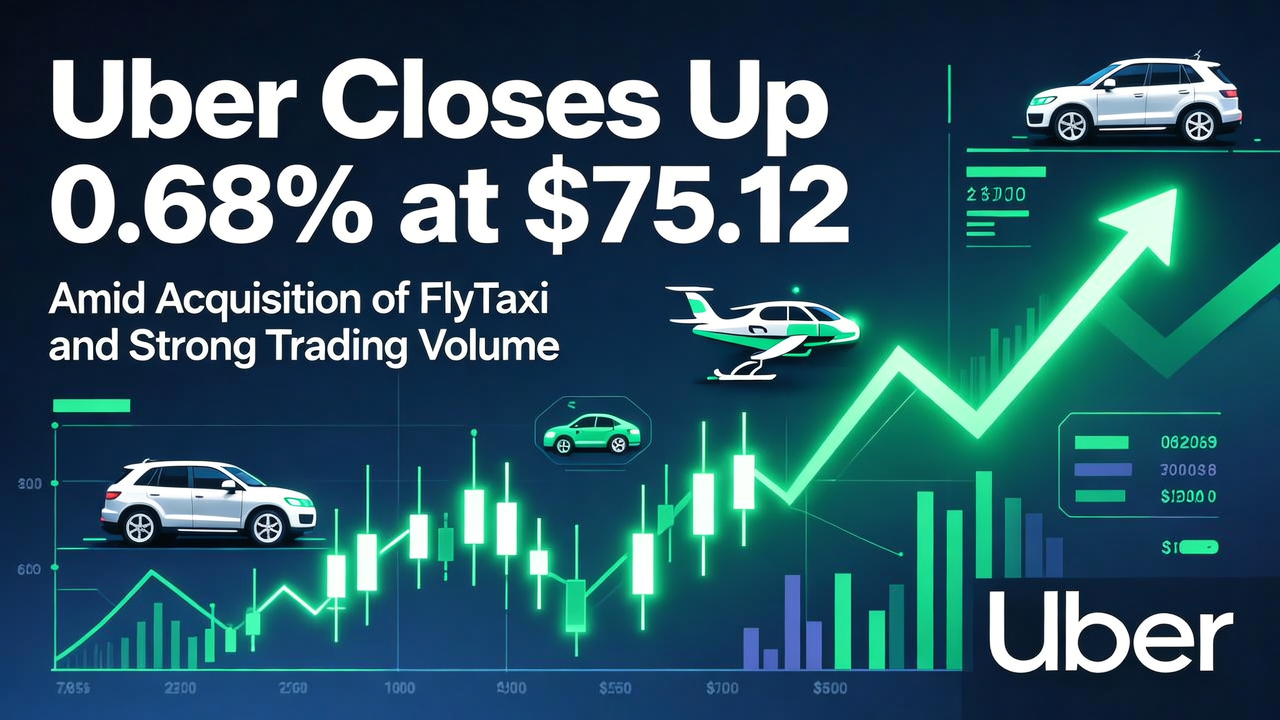 Uber Closes Up 0.68% at $75.12 Amid Acquisition of FlyTaxi and Strong Trading Volume