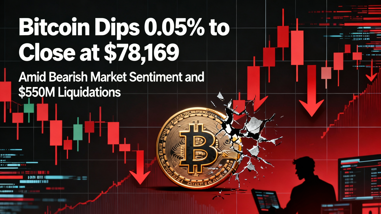 Bitcoin Dips 0.05% to Close at $78,169 Amid Bearish Market Sentiment and $550M Liquidations