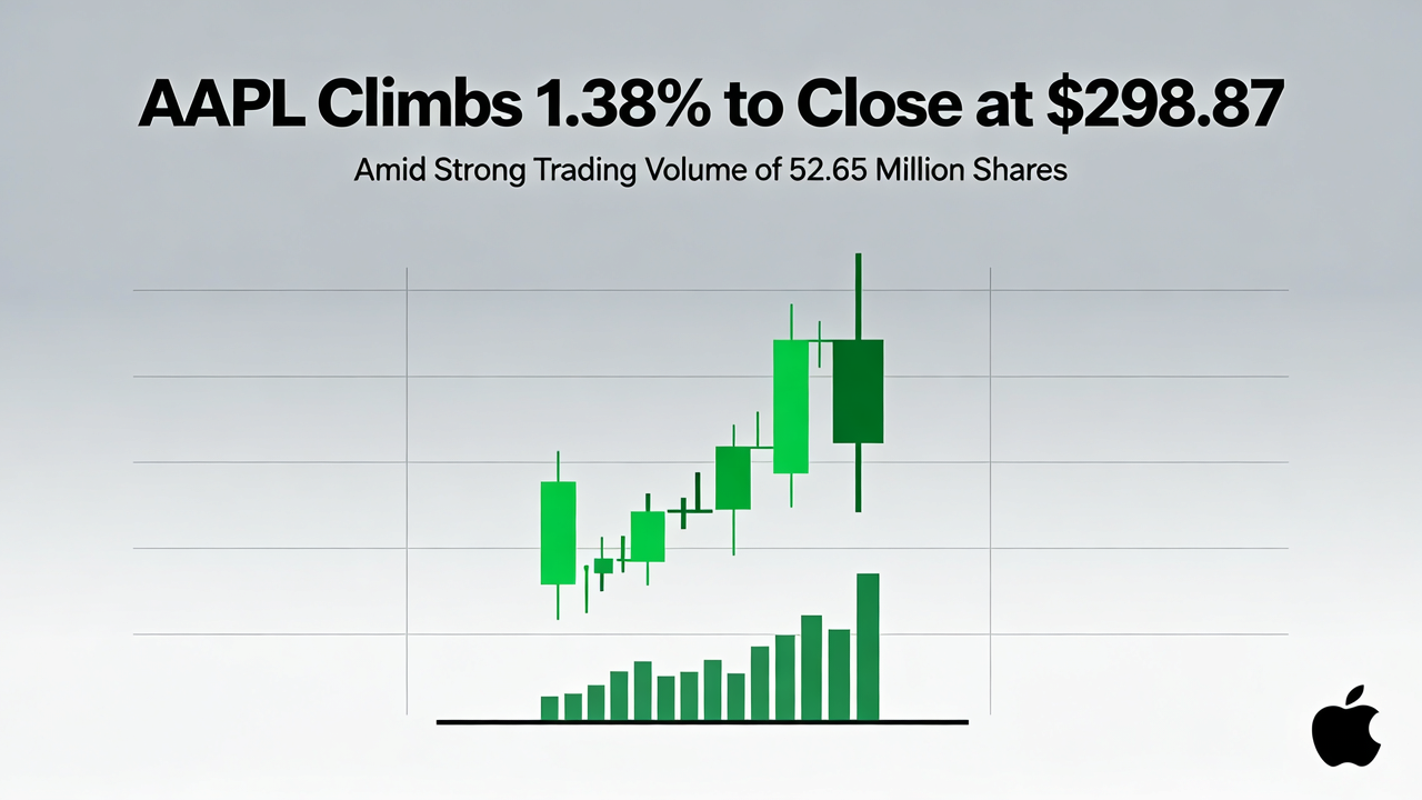 AAPL Climbs 1.38% to Close at $298.87 Amid Strong Trading Volume of 52.65 Million Shares