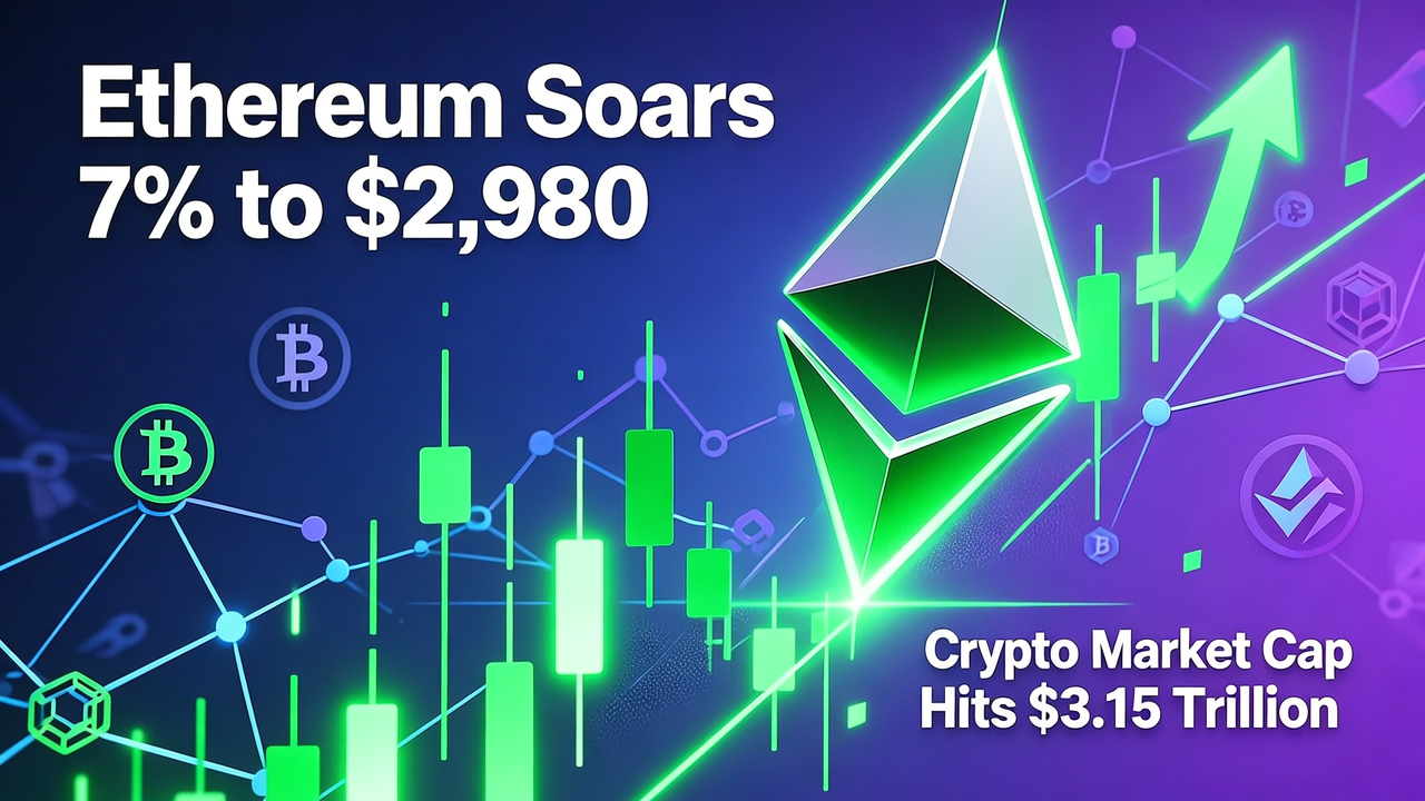 Ethereum Soars 7% to $2,980 as Crypto Market Capitalization Hits $3.15 Trillion