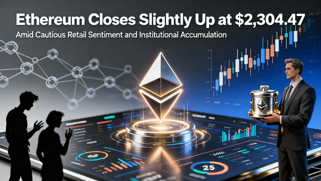 Ethereum Closes Slightly Up at $2,304.47 Amid Cautious Retail Sentiment and Institutional Accumulation