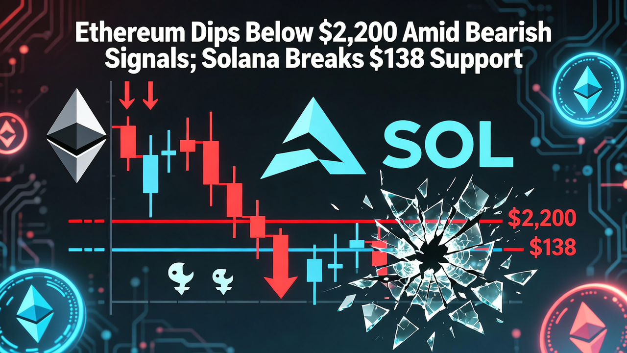 Ethereum Dips Below $2,200 Amid Bearish Signals; Solana Breaks $138 Support