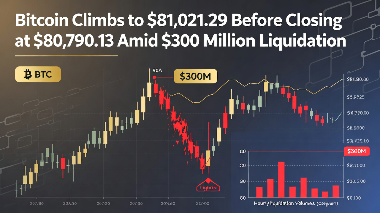 Bitcoin Climbs to $81,021.29 Before Closing at $80,790.13 Amid $300 Million Liquidation